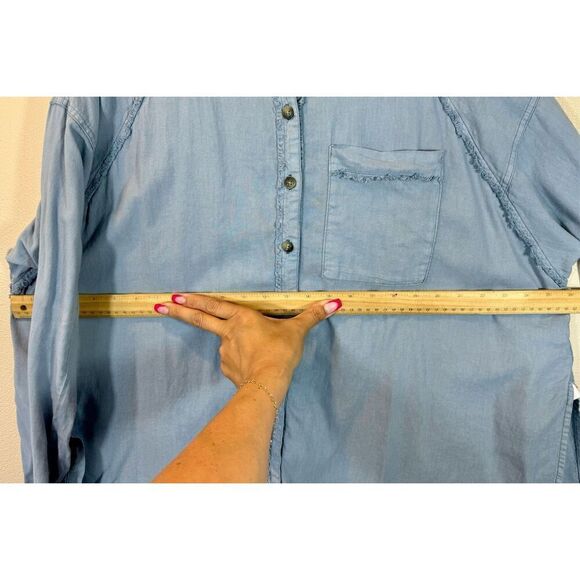 Free People We The Free Keep It Simple Blue Button Down Babydoll Style Shirt XS - Picture 10 of 11